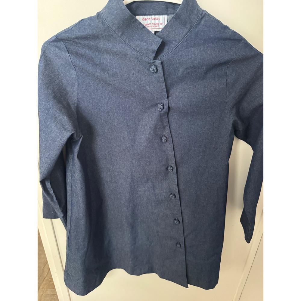 Diane Bailey The Beach House SSI Blue Mandarin Collar Button Down Top 3XS